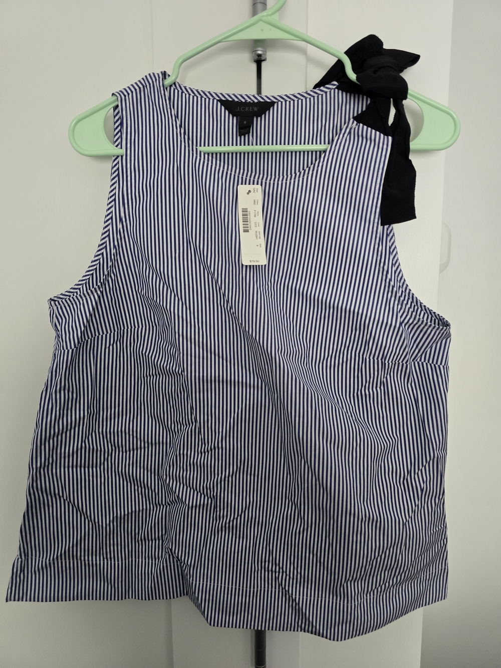 J. Crew Blue & White Striped Tie-Shoulder Shell